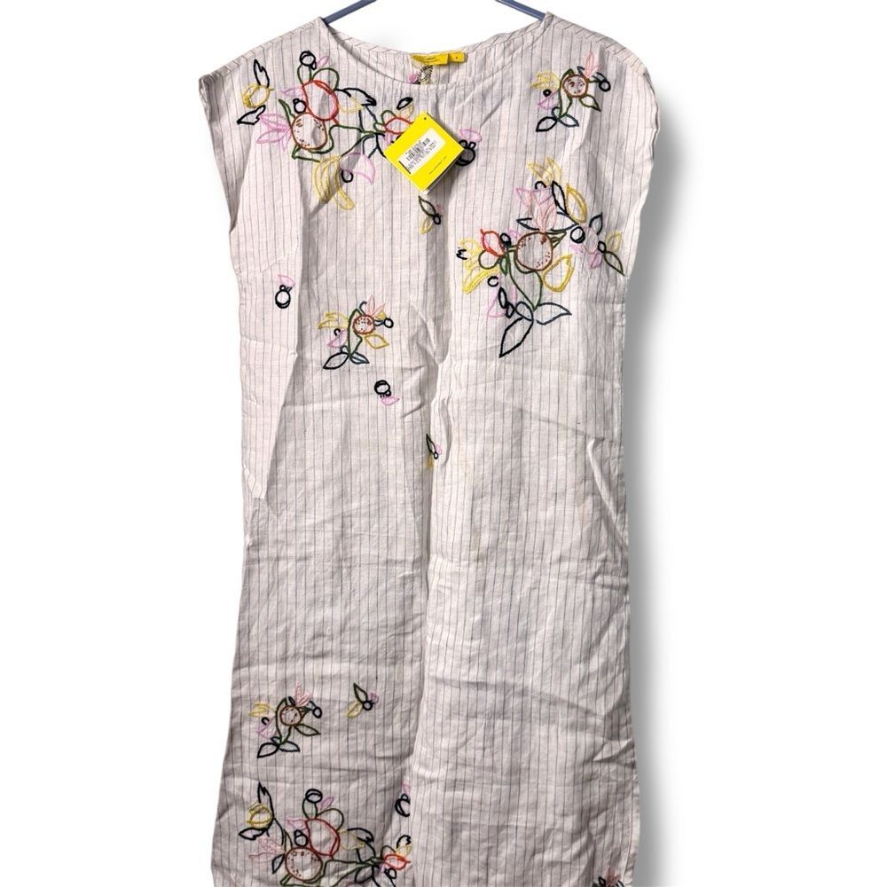 Roller Rabbit NEW Striped Floral Embroidered Mini Sleeveless Dress Linen Roberta